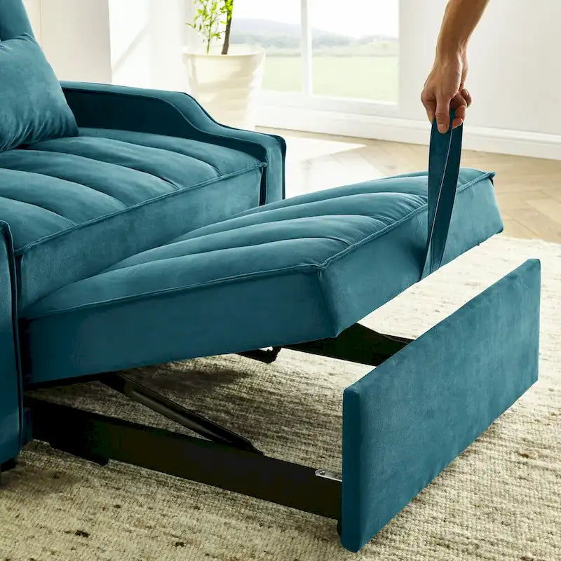 Fauteuil convertible 3-en-1 en velours avec fonction extractible, canapé-lit et chaise longue, avec coussins