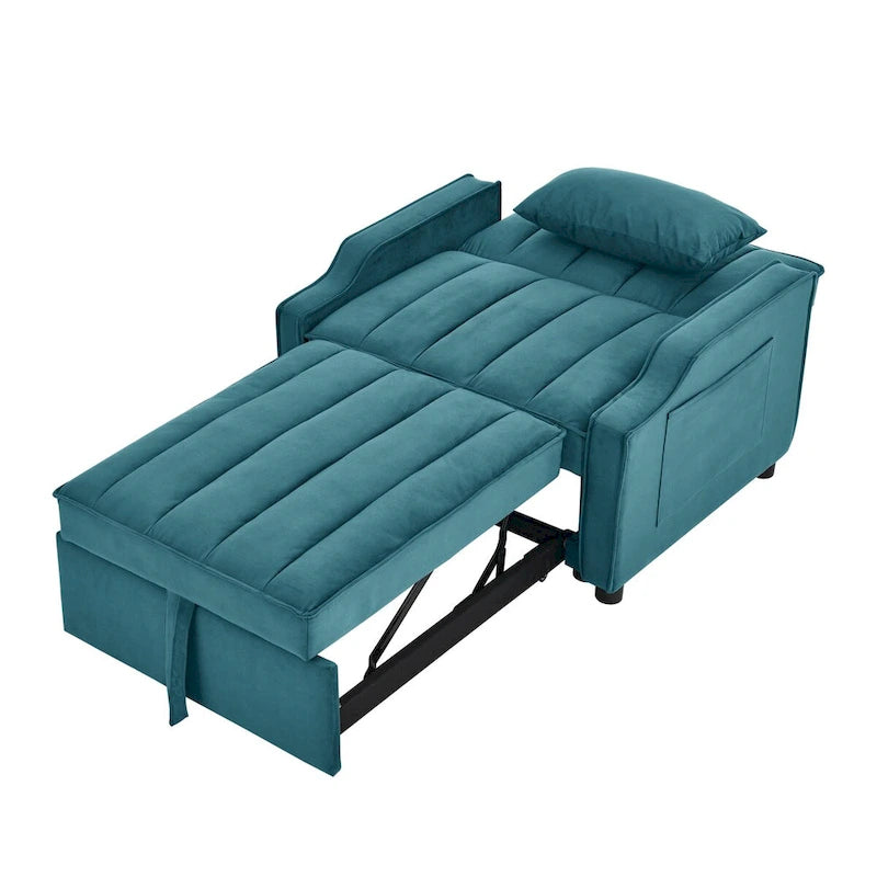 Fauteuil convertible 3-en-1 en velours avec fonction extractible, canapé-lit et chaise longue, avec coussins