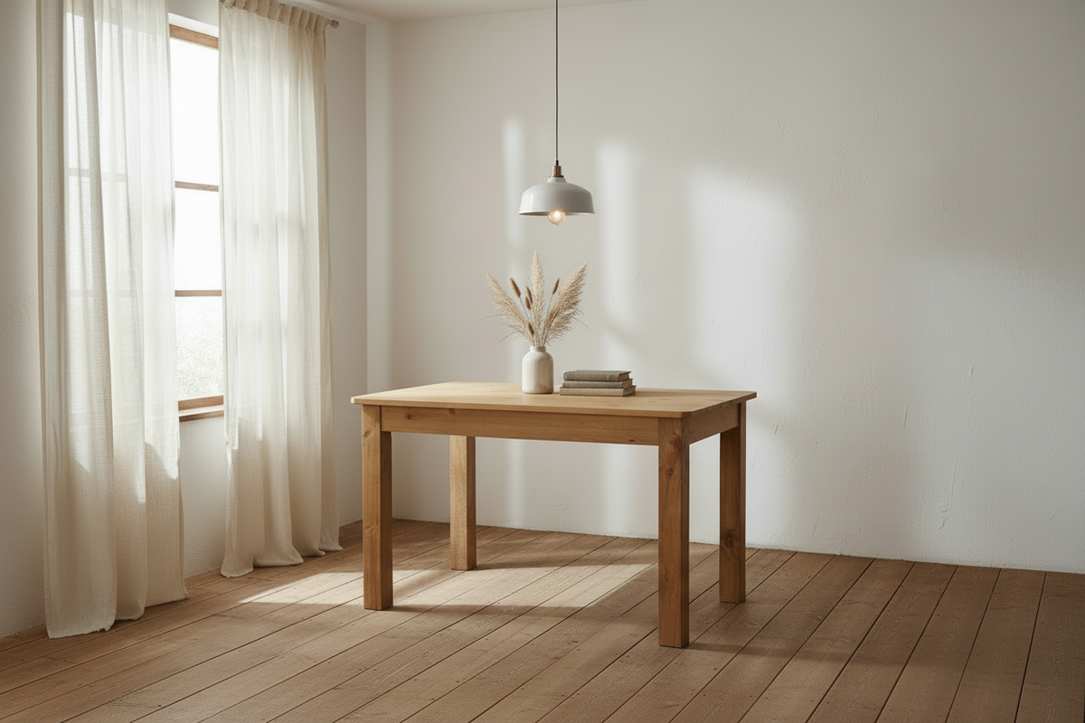 Rustic Pine Dining Table - Wide Angle