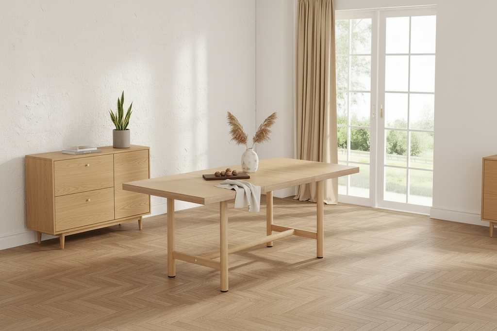 Wide angle dining table scene
