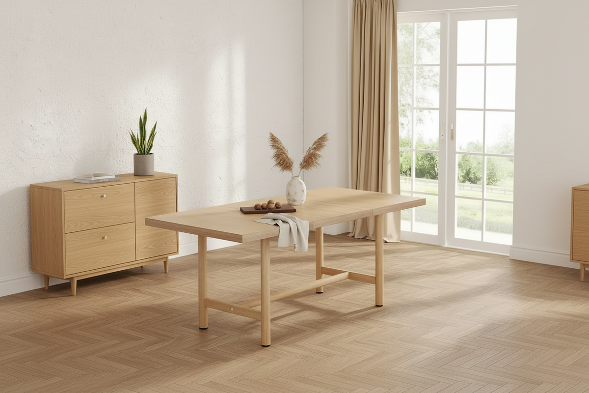 Wide angle dining table scene